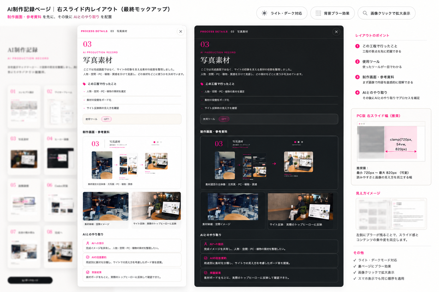 右スライド内レイアウトの最終検討モックアップ